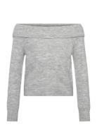 Nlflodets Ls Off Shoulder Knit Top Grey LMTD