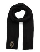 Crest-Patch Cable-Knit Scarf Black Lauren Ralph Lauren