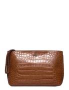 Crocodile-Embossed Leather Large Pouch Brown Lauren Ralph Lauren