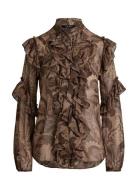 Paisley Ruffle-Trim Chiffon Blouse Brown Lauren Ralph Lauren