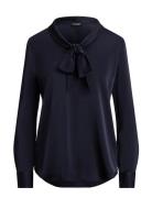 Satin Charmeuse Tie-Neck Blouse Navy Lauren Ralph Lauren
