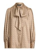 Geo-Print Twill Tie-Neck Blouse Beige Lauren Ralph Lauren