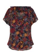 Floral Ruffle-Trim Georgette Blouse Navy Lauren Ralph Lauren