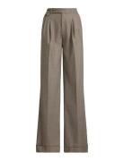 Pleated Wool Herringb Wide-Leg Pant Beige Lauren Ralph Lauren