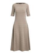 Striped Stretch Cotton Midi Dress Beige Lauren Ralph Lauren