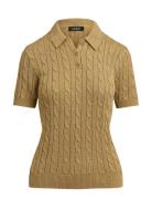 Metallic Cable-Knit Polo Sweater Beige Lauren Ralph Lauren