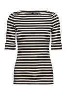 Striped Stretch Cotton Boatneck Tee Navy Lauren Ralph Lauren