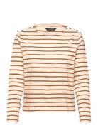 Striped Jersey Snap-Trim Boatneck Top Beige Lauren Ralph Lauren
