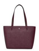 Crosshatch Leather Medium Karly Tote Burgundy Lauren Ralph Lauren