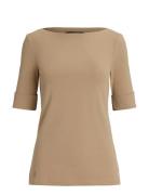 Stretch Cotton Boatneck Tee Beige Lauren Ralph Lauren