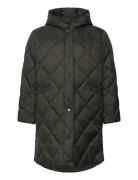 Hooded Diamond-Quilted Down Coat Green Lauren Women