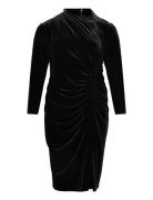 Ruched Velvet Asymmetrical Dress Black Lauren Women