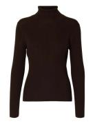Slfthea Ls Merino Wool Knit Roll Neck Brown Selected