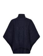 Button-Trim Cable-Knit Mockneck Poncho Navy Lauren Ralph Lauren