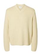Slhangus Ls Knit Relaxed V-Neck Cream Selected