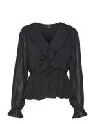Vmdora L/S Frill Pleat Top Wvn Exp Black Vero Moda