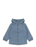 Cotton Fleece Cardigan W Hood Blue Mikk-line