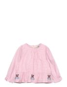 Houndstooth Blouse W. Emb. At Bottom Hem Pink Copenhagen Colors