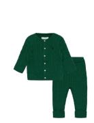 Cable-Knit Cotton Cardigan & Pant Set Green Ralph Lauren Kids