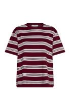 Striped Short-Sleeved T-Shirt Burgundy Mango