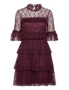 Frill Lace Dress Burgundy Bubbleroom