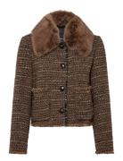 Tweed Jacket With Fur Collar Brown Mango