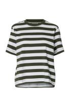 Slfessential Ss Striped Boxy Tee Noos Khaki Selected