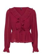 Vmdora L/S Frill Pleat Top Wvn Exp Burgundy Vero Moda
