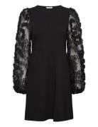 3D Floral Sleeve Short Dress Black Bubbleroom