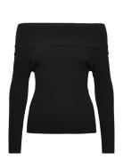 Rib Offshoulder Blouse Black A-View