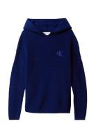 Rib Knit Hoodie Blue Calvin Klein