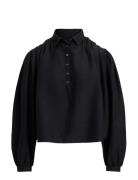 Pleated Cotton-Silk Shirt Black Polo Ralph Lauren