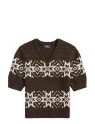 Snowflake V-Neck Short-Sleeve Sweater Brown Polo Ralph Lauren