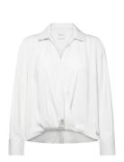 Crepe Ls Faux Wrap Top White Calvin Klein