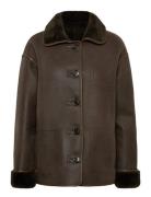 Faux-Shearling Leather-Effect Coat Khaki Mango