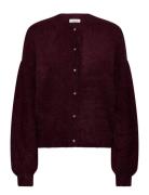 Fluffy Knitted Pearl Cardigan Burgundy Bubbleroom