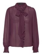 Ruffled Blouse With Scarf Burgundy Mango