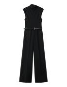 Jumpsuit With Draped Neck And Belt Black Mango
