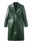 Long Faux-Leather Coat Green Mango