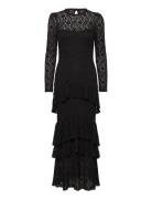 Frill Long Sleeve Maxi Dress Black Bubbleroom