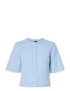 Pcsilly Ss O-Neck Knit Cardigan Noos Bc Blue Pieces