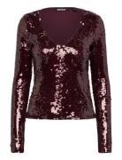 Sequins V-Neck Top Burgundy ROTATE Birger Christensen