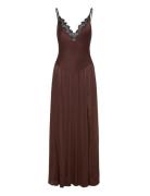 Aderia Lace Detail Maxi Dress Brown Bardot