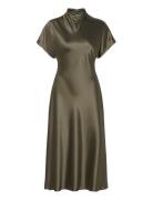 Alivia Short Sleeve Satin Midi Dress Khaki Malina