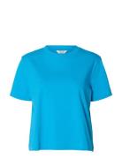 Slfessential Ss Boxy Tee Noos Blue Selected