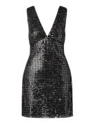 Ellen Sequin Deep V Mini Dress Black Malina