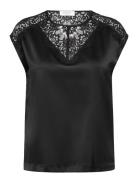 Rwjade Silk Sl Lace Top Black Rosemunde