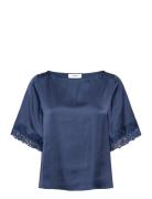 Rwsatina Ss Lace Boatneck Blouse Navy Rosemunde
