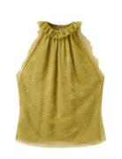 Lace Top With Ruff Collar Green Mango