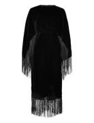 Tara Fringe Velvet Midi Dress Black Malina